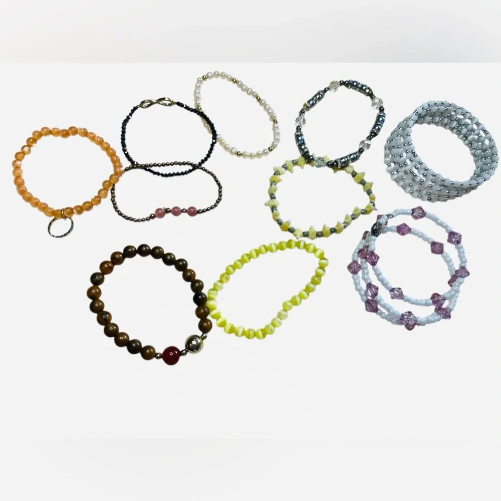 Lot of ten stretchy bracelet bangles included beaded wrap bracelets
